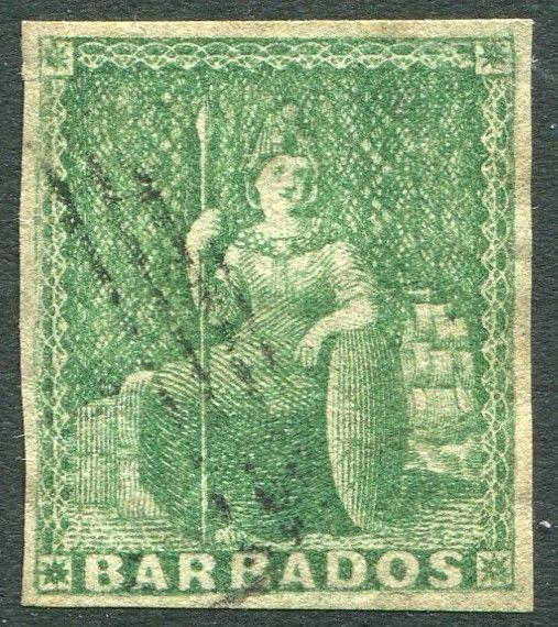 BARBADOS-1857 ½d Yellow-Green. A used 4 margin example Sg 7 V23847