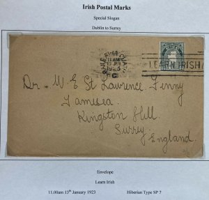 1923 Dublin Ireland Special Slogan Cancel Cover To Surrey England