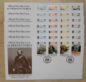 ALDERNEY - 1987 FORTS FIRST DAY COVERS - LOT OF 10