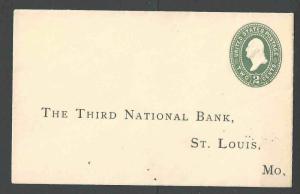 1874 U311 2c Green On White Mint Entire Die 88 Size 4 Preprinted 3rd Natl Bank--