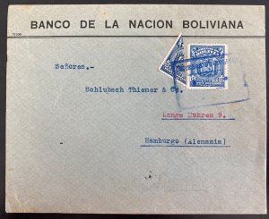 1927 Oruro Bolivia Bisect Stamp National Bank Cover To Hamburg Germany