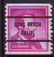 Long Beach CA, 1058-71 Bureau Precancel, 4¢ coil Lincoln