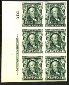 U.S. #314 MINT PL# BLOCK OG LH 