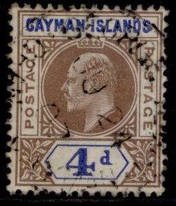 CAYMAN ISLANDS EDVII SG13, 4d brown & blue, FINE USED. Cat £60. CDS