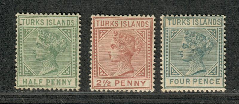 Turks Islands Sc#48-50 M, 48-9 No Gum, 50 Thin, Cv. $85.25