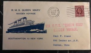 1936 London England Maiden Voyage Cover To New York USA RMS Queen Mary