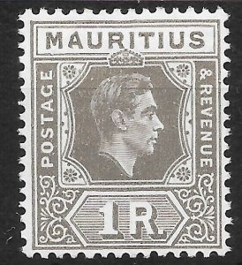 MAURITIUS SG260ca 1949 1r DRAB BATTERED A VAR MTD MINT