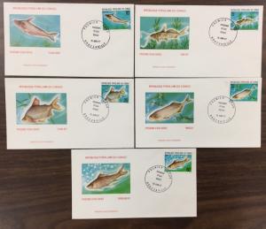 CONGO, PEOPLE’S REPUBLIC, #398-402, “Fish”, set of 5 First Day Covers