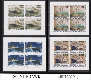 BURUNDI 2011 100th ANNIV. OF TITANIC WHITE STAR LINER / SHIP SET OF 4 SHEETS MNH