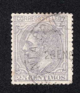 Spain 1879 25 bluish gray Alfonso XII, Scott 246 used, value = 45c