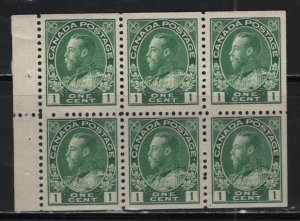 CANADA, 104A, BOOKLET PANE OF 6, MNH, 1911-25, KING TYPE