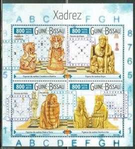 GUINEA BISSAU 2015  CHESS PIECES KING BISHOP KNIGHT & QUEEN SHEET  MINT NH