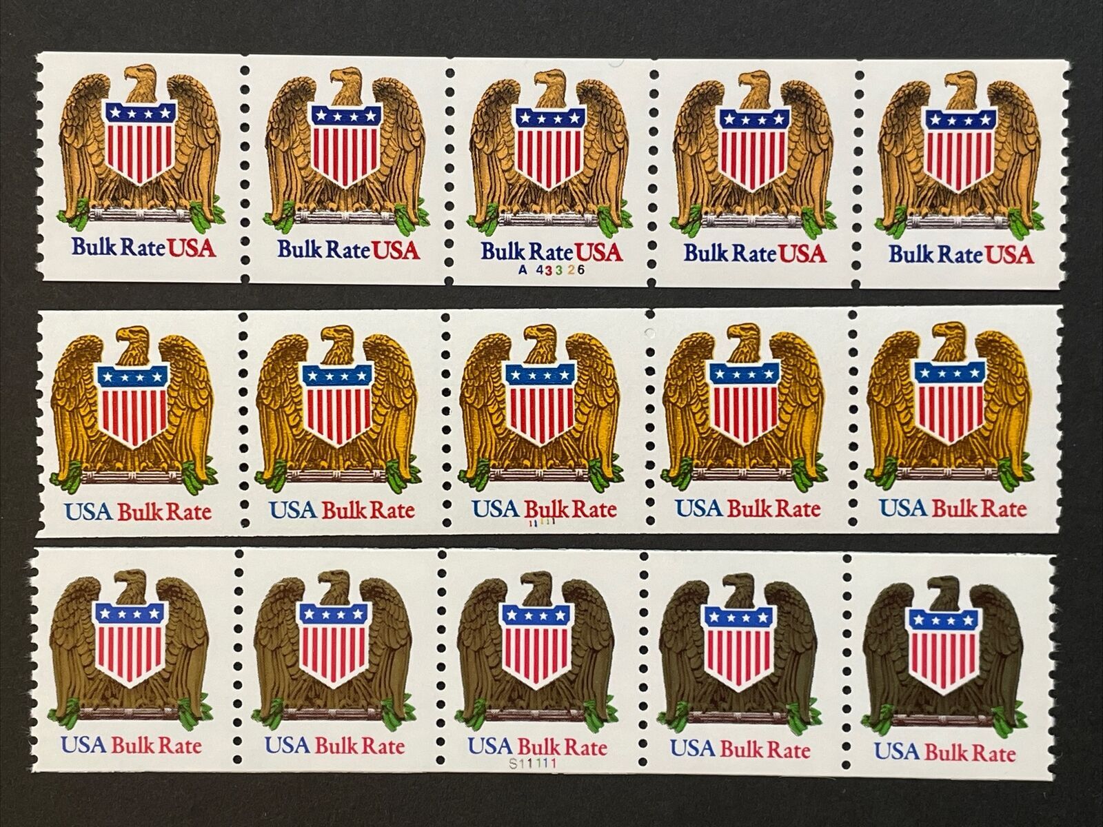 3 Different US PNC5 10c Eagle & Shield Bulk Rate Stamps Sc 26022604