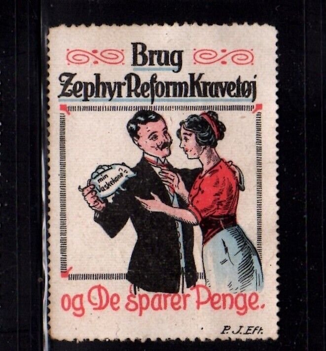 Danish Advertising Stamp-  Zephyr Reform Collar Eyes Save Money