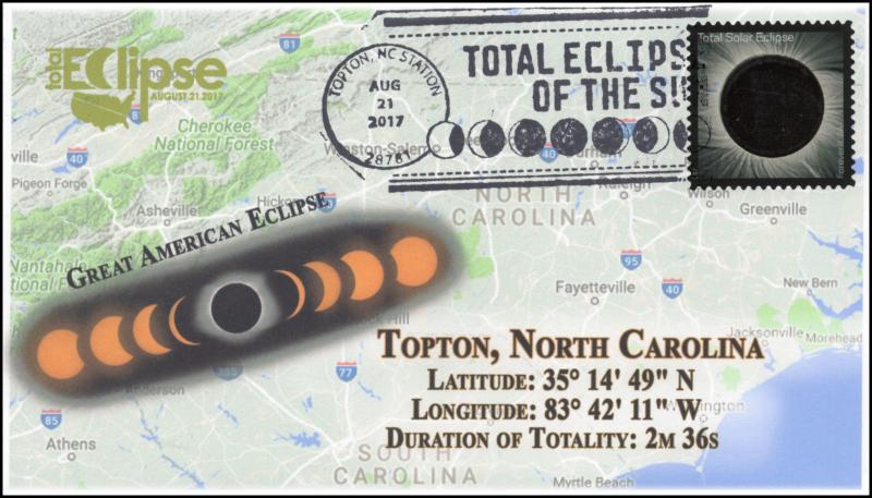 17-264, 2017, Total Solar Eclipse, Topton NC, Event Cover, Pictorial Cancel, 