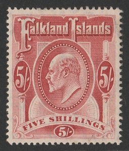 FALKLAND ISLANDS 1904 KEVII 5/- red. SG 50 cat £225.