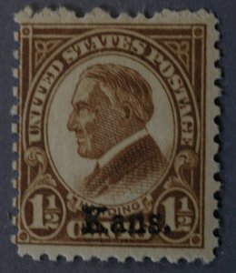 United States #659 1 1/2 Cent Harding Kans Overprint OG