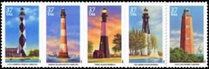 2003 37c Southeastern Lighthouses, Strip of 5 Scott 3787-91 Mint F/VF NH