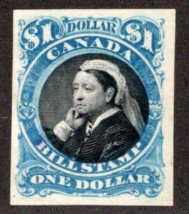 van Dam FB52b, $1 blue & black centre, imperf single, Canada Third Bill Issue