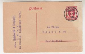 DANZIG, Postal Card, 1921 40pf. Carmine to Berlin.