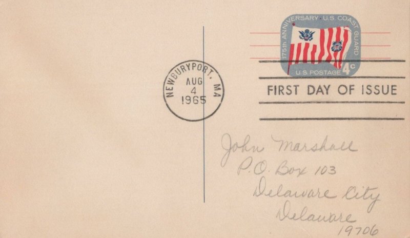 US First Day Cover Postcard Scott #UX52 175th Ann. US Coast Guard August 4, 1965