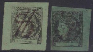 ARGENTINA CORRIENTES 1860-80 CERES Sc 4 & 4a YELLOW & BLUE GREEN USED SCV$250.00 