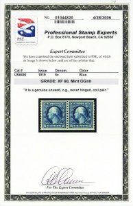 496, Mint XF NH 5¢ Coil Pair With Graded 90 PSE Certificate - Stuart Katz