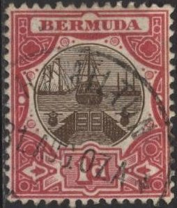 Bermuda 34 (used) 1p dry dock, car rose & brn (1906)