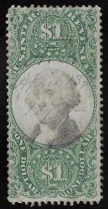 #R144 1 Dollar Washington (1871-72) Revenue Stamp used VF