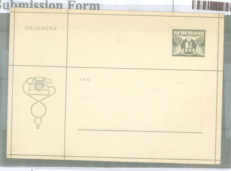 Netherlands  1939 1 1/2c grey, telephone number card