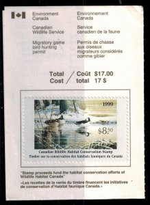 Canada FWH15 Duck Stamp on License Used VF