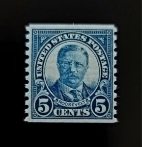 1924 5c Roosevelt, Dark Blue Scott 602 Mint F/VF LH