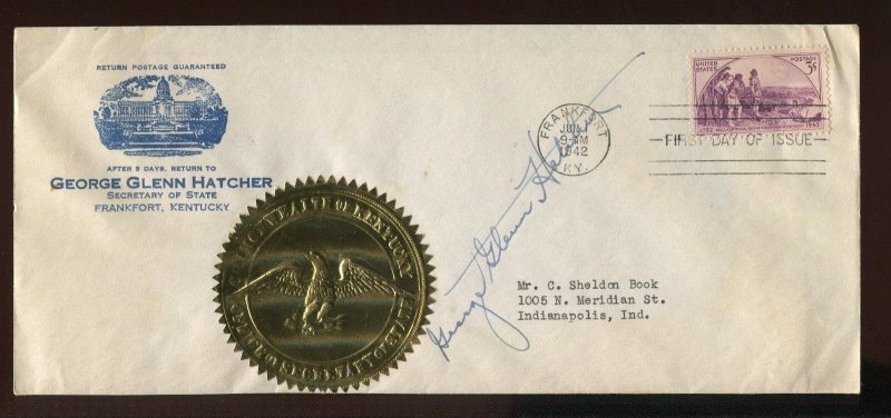 George Glenn Hatcher Kentucky Secretary of State Signed Cover 928w