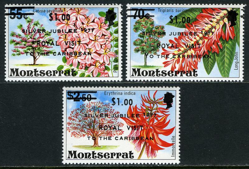 Montserrat 374-376, Postfrisch Blühend Palmen. Surcharged. Royal Besuchen, 1977