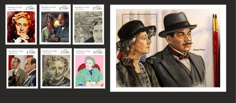 Stamps.  Hercule Poirot, Agatha Christie 2022 year , 6 stamps + block  perf