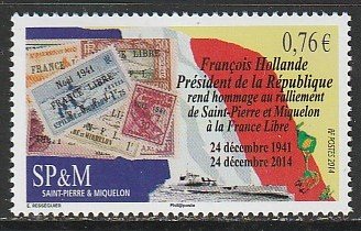 2014 St. Pierre and Miquelon - Sc 1007 - MNH VF - 1 single - Visit of Hollande