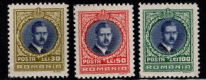 Romania Scott 400-402 MH* 1931 King Carol 2nd stamp set