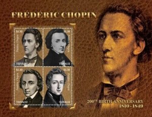 Tuvalu 2010 - FREDERIC CHOPIN 200TH BIRTHDAY - Sheet of 4 Stamps Scott 1127 MNH