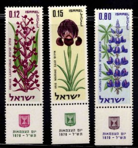 ISRAEL Scott 414-416 MNH**  Flower stamp set with tabs