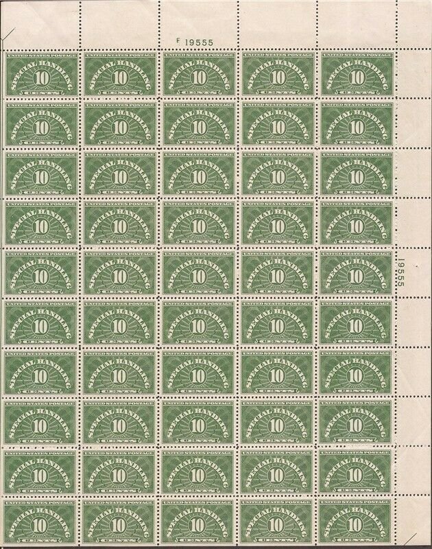 US Stamp - 1940 10c Special Handling - 50 Stamp Sheet VF/XF MNH - Scott #QE1