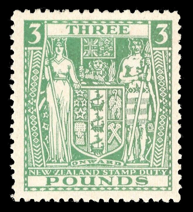 New Zealand 1940 KGVI Arms Fiscal £3 Wmk Inverted superb MNH. SG F208w.