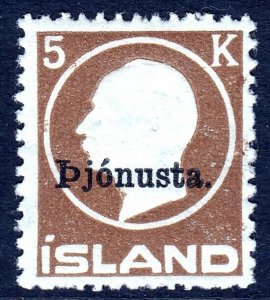 ICELAND — SCOTT O51 — 1922 5kr FREDERIK VIII OFFICIAL — MH — SCV $250