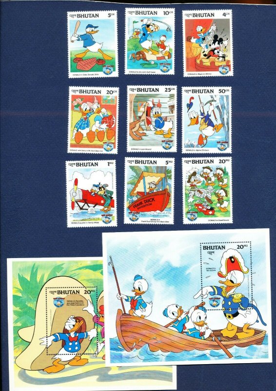 BHUTAN - #460-471 - VF MNH set & S/S - Donald Duck Movies -- two scans - 1984