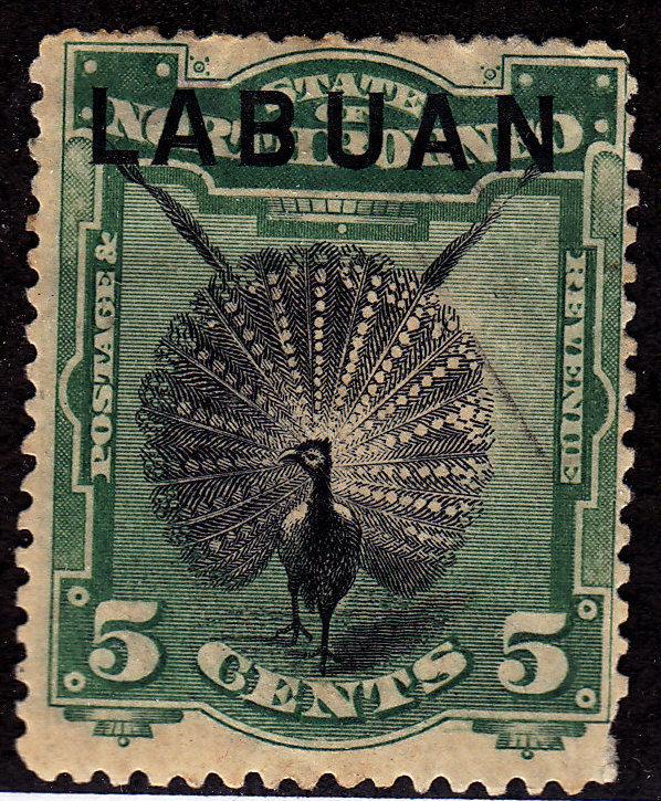 LABUAN MH Scott # 52 Peacock - remnant, corner crease & gum spots (1 Stamp)