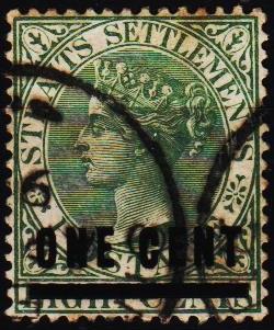 Straits Settlements. 1885 1c on 8c S.G.93 Fine Used