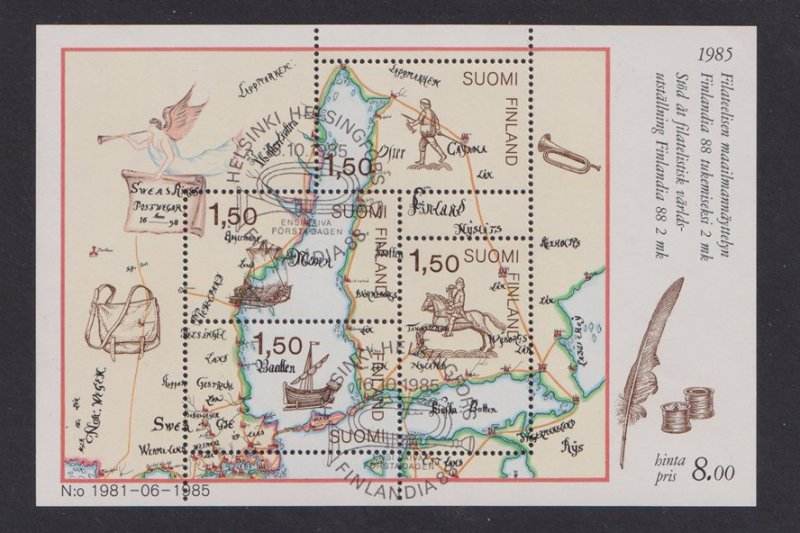 Finland   #728   MNH 1985  postal map  sheet FINLANDIA