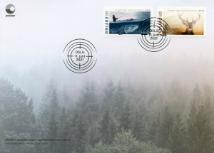 Norway 2021 FDC Fish Stamps Association of Anglers & Hunters Deer 2v S/A Set