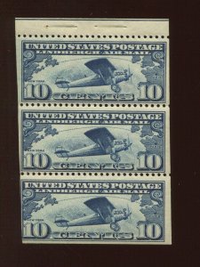 C10a Lindbergh Air Mail Mint Booklet Pane of 3 Stamps POSITION M (By 1446)