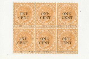 Straits Settlements Sc #80 1c on 8cents block of 6 with 'N' & '...