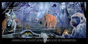 GUINEA 2012 SHEET ENDANGERED ANIMALS ELEPHANTS MONKEYS CROCODILES WILDLIFE